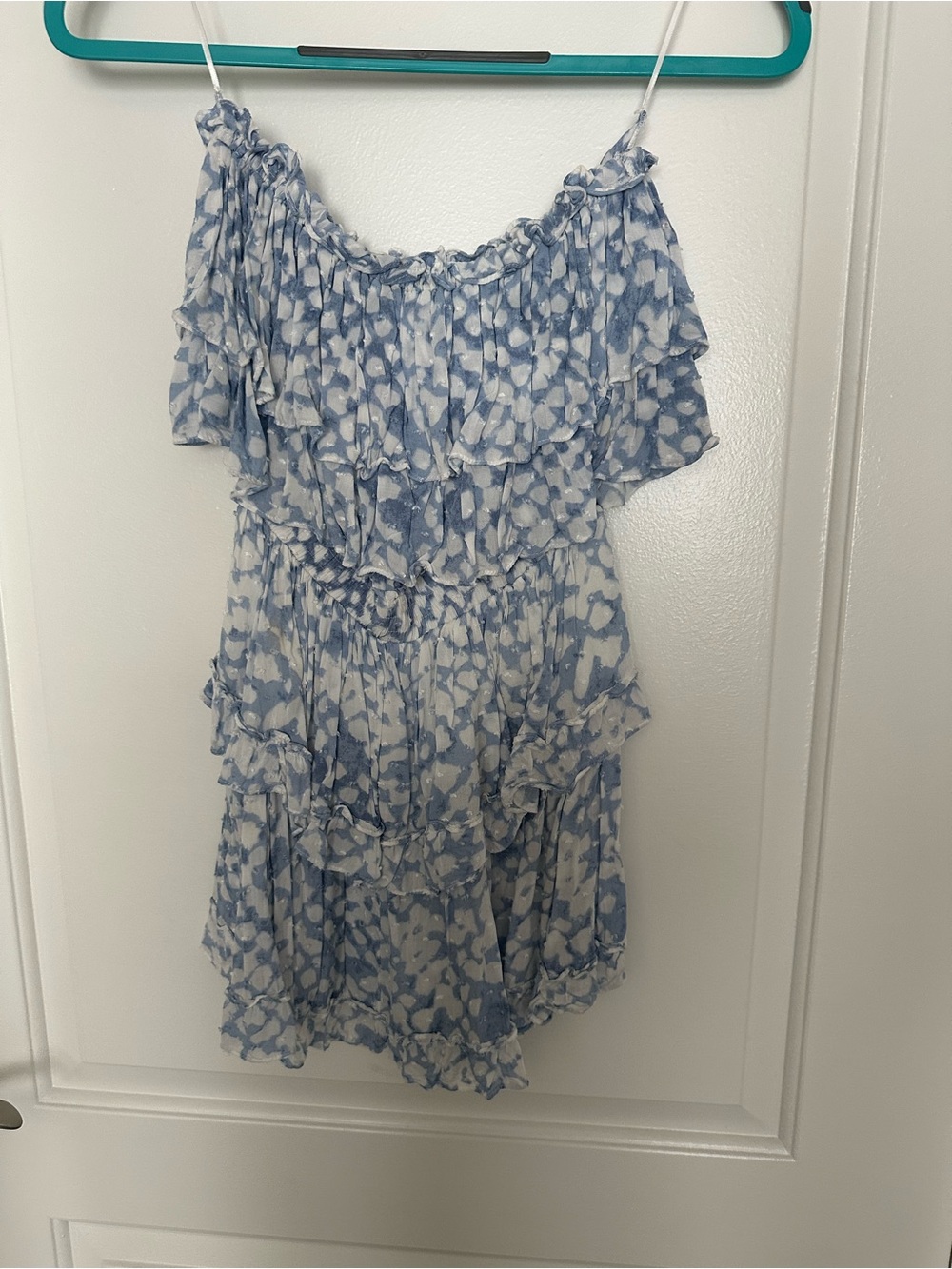 Skylar + Madison Blue and White Ruffled Tiered Dress